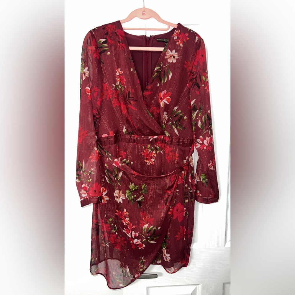 Guess Burgundy Floral Long Sleeve Dress - Picture 4 of 6